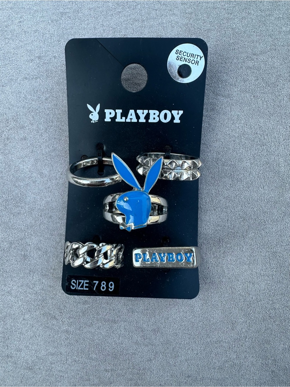 PLAYBOY Silver Ring Set with Blue Bunny Emblem